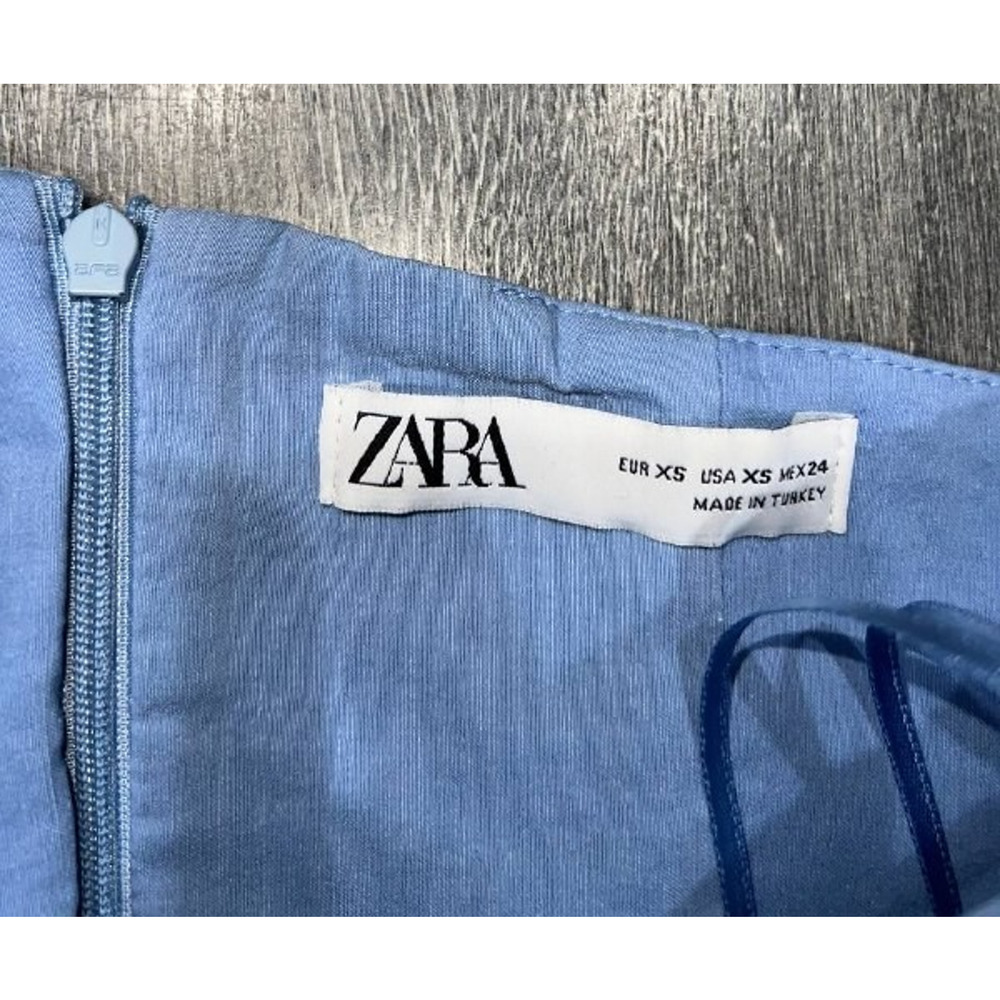 Zara Knotted Asymmetrical cotton Y2K boho babydoll preppy Top Blue XS A006403 - Picture 4 of 8